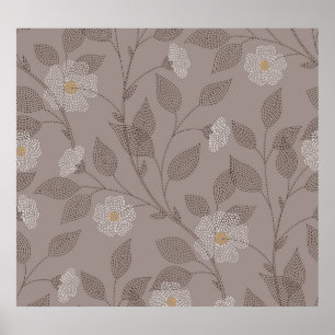 Affiche Fleurs brodées et feuilles, design sans soudure.