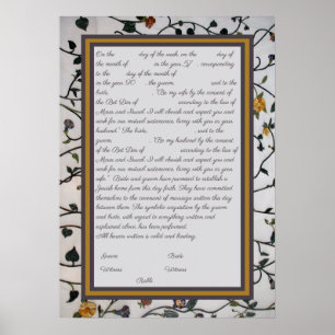 Affiche Fleurs brodées Ketubah - Réforme Texte canadien
