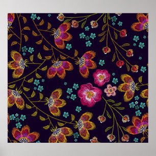 Affiche Fleurs brodées : mode sans couture motif