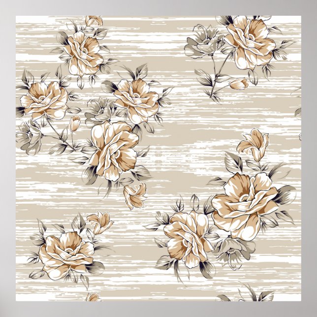 Affiche fleurs brunes motif sur fond de texture (Devant)