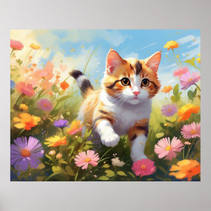 Affiche *~* Fleurs Calico Kitty 5:4  Chat Chaton AP68