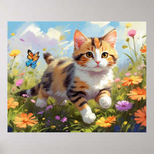 Affiche *~* Fleurs Calico Kitty 5:4 Chat Kitten AP68