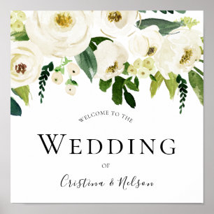 Affiche Fleurs Champagne Bienvenue Au Mariage des Signes