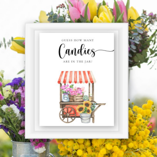 Affiche fleurs chariot baby shower - devinez combien de bo (Créateur téléchargé)