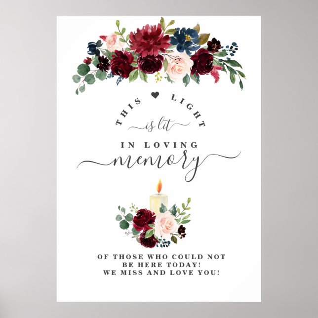 Affiche Fleurs Charm Burgundy Blush Dans un Signe de Mémoi (Devant)