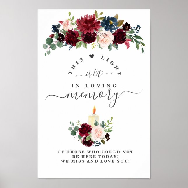 Affiche Fleurs Charm Burgundy Blush Dans un Signe de Mémoi (Devant)