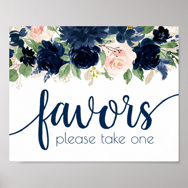 Affiche Fleurs Chic | Faveurs Florales Bleu Marine et Rose (Devant)