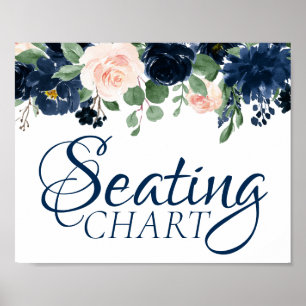 Affiche Fleurs Chic Fleurs de couleur bleu marine et ros