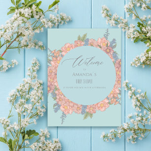 Affiche Fleurs chics rose et bleu shabby Accueil