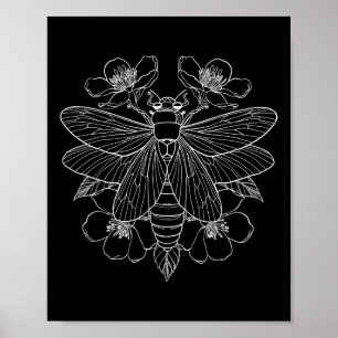 Affiche Fleurs Cicada Bug Insect Artiste de tatouage Vinta