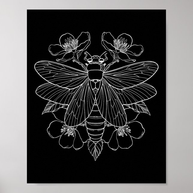 Affiche Fleurs Cicada Bug Insect Artiste de tatouage Vinta (Devant)