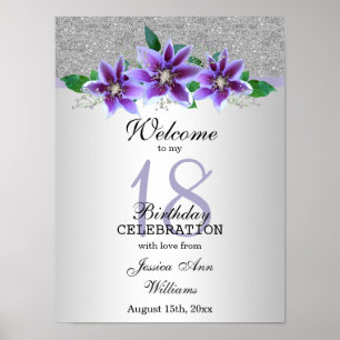 Affiche Fleurs Clematis et Argent Classy 18e anniversaire