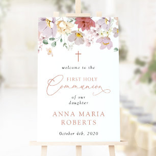 Affiche Fleurs Colorées, Bienvenue à la Première Communion