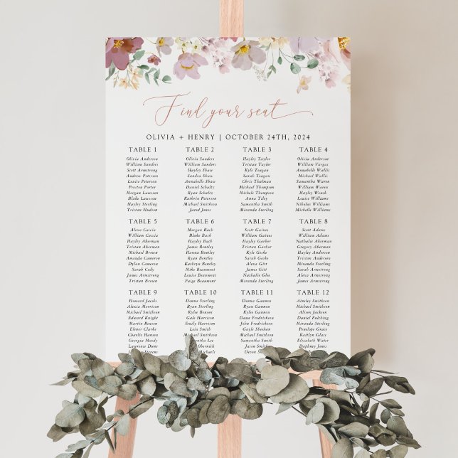 Affiche Fleurs colorées, Boho, Mariage Seating Chart (Créateur téléchargé)