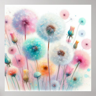 Affiche Fleurs colorées dans des couleurs pastel doux aqua