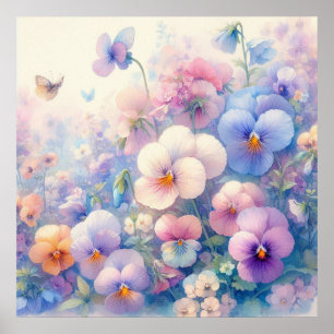 Affiche Fleurs colorées dans des couleurs pastel doux aqua