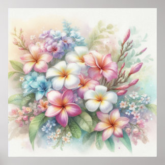 Affiche Fleurs colorées dans des couleurs pastel doux aqua