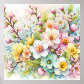 Affiche Fleurs colorées dans des couleurs pastel doux aqua