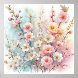 Affiche Fleurs colorées dans des couleurs pastel doux aqua
