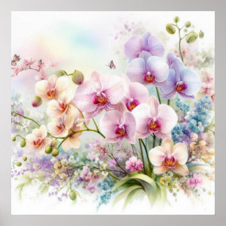 Affiche Fleurs colorées dans des couleurs pastel doux aqua