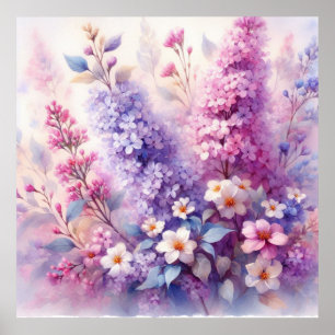 Affiche Fleurs colorées dans des couleurs pastel doux aqua