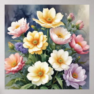 Affiche Fleurs colorées Elégante peinture aquarelle