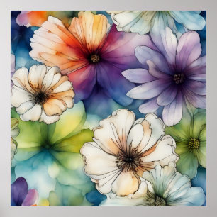 Affiche Fleurs colorées en Aquarelle