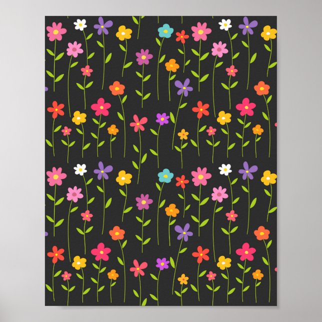 Affiche Fleurs colorées noir (Devant)
