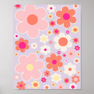 Affiche Fleurs colorées rétro Lilac Rose Blanc Orange