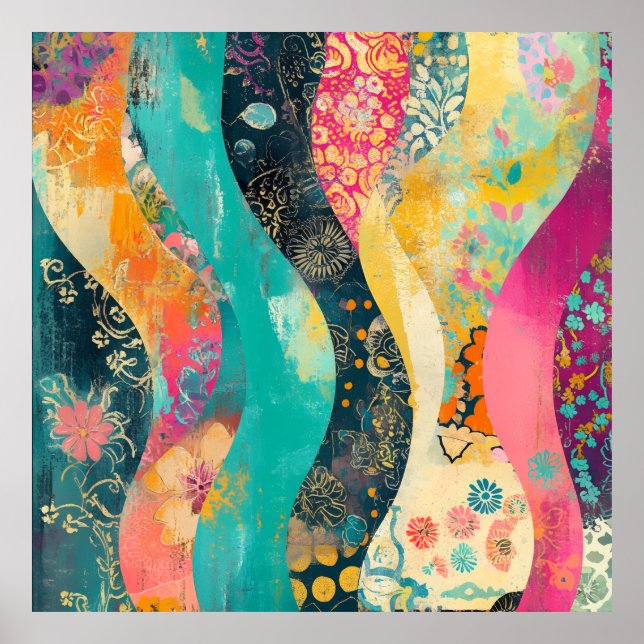Affiche Fleurs Colorées Vague (Devant)