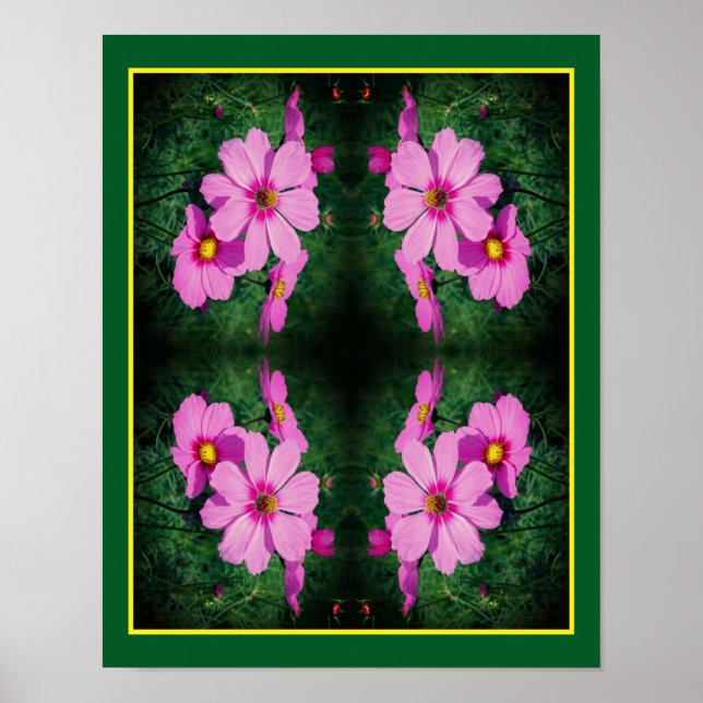 Affiche Fleurs Cosmos rose miroir Abstrait (Devant)