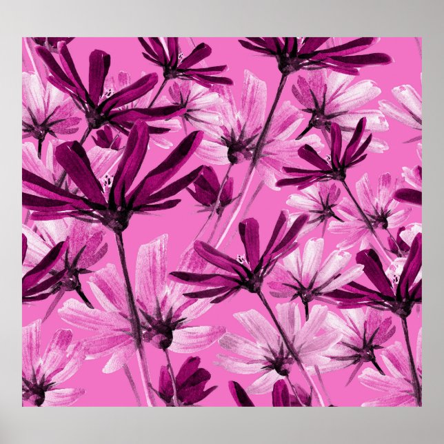 Affiche Fleurs Cosmos Vintage Motif sans couture (Devant)
