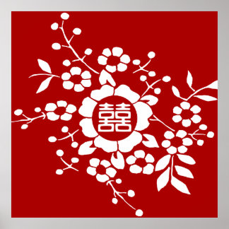 Affiche Fleurs coupées en papier ・ Double Bonheur