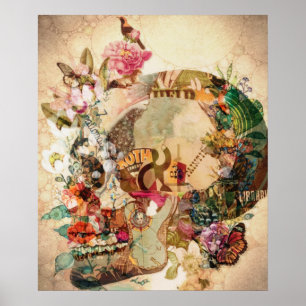 Affiche Fleurs crânes Vintages de sucre