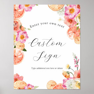 Affiche Fleurs d'agrumes roses Panneau texte personnalisé