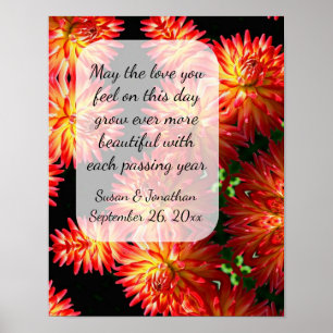 Affiche Fleurs Dahlia Rouge Mariage personnalisé
