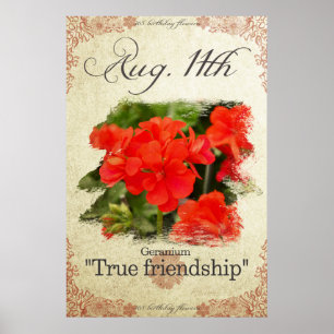 Affiche Fleurs d'anniversaire le 11 août "Geranium"
