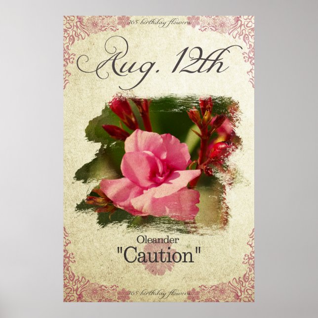 Affiche Fleurs d'anniversaire le 12 août "Oleander" (Devant)