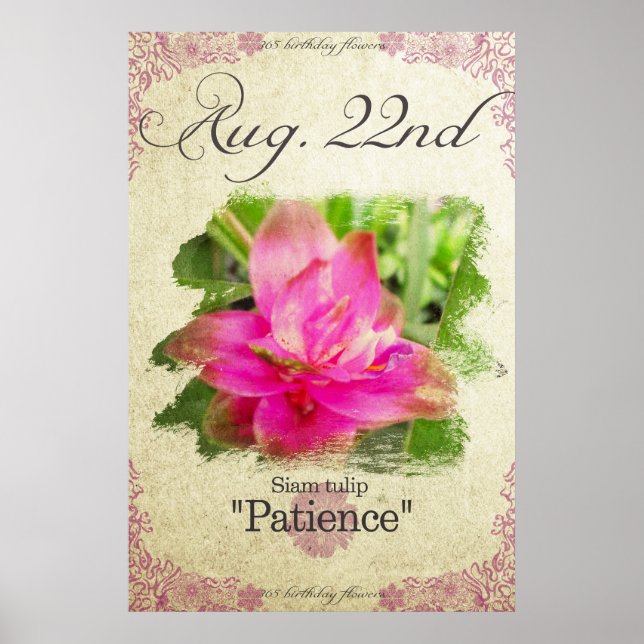 Affiche Fleurs d'anniversaire le 22 août "Siam tulip" (Devant)