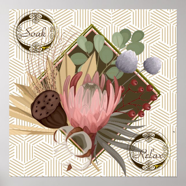 Affiche Fleurs dans le cadre Texte tremper Relax Arrière - (Devant)