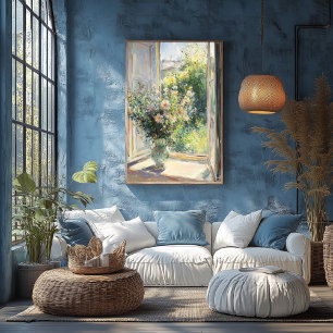 Affiche Fleurs dans un vase près d'une fenêtre ensoleillée