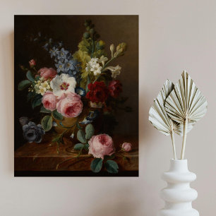 Affiche Fleurs dans un vase sur un rebord de marbre