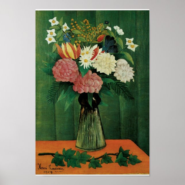 Affiche Fleurs dans un vase vert (Devant)