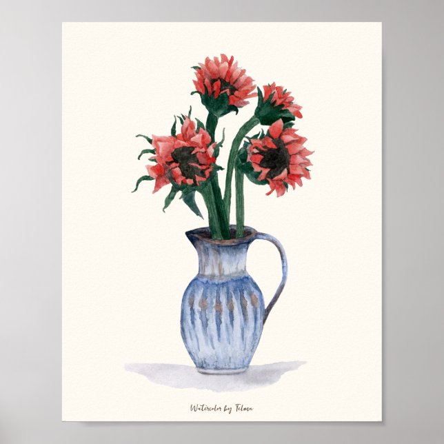 Affiche Fleurs dans une aquarelle Vase (Devant)