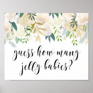 Affiche Fleurs d'aquarelle avec Baby shower d'huile d'or