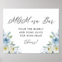 Fleurs d'aquarelle bleu et blanc barre Maman-osa