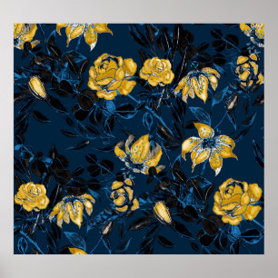 Affiche Fleurs d'aquarelle Feuilles : Motif Vintage