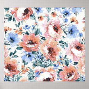 Affiche Fleurs d'aquarelle, illustration motif transparent