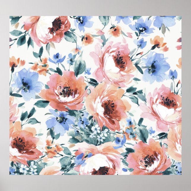 Affiche Fleurs d'aquarelle, illustration motif transparent (Devant)
