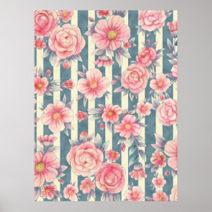 Affiche Fleurs d'aquarelle rose sur bandes